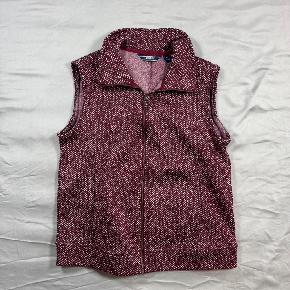 Lands' End Fleece Lined Vest Women's XS Burgundy White Gull Zip Gorpcore Comfort